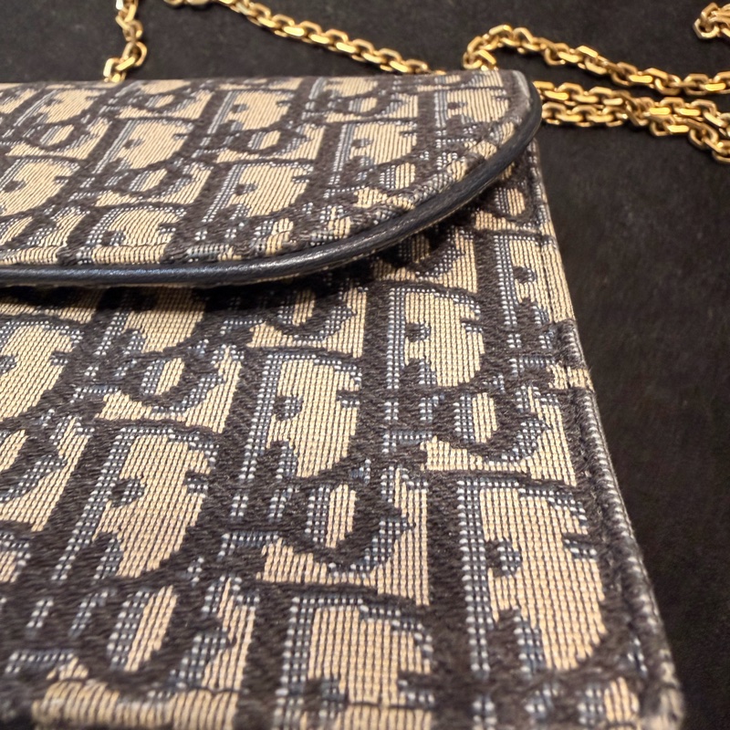 Dior saddle 藍色老花WOC斜背鏈條包-9