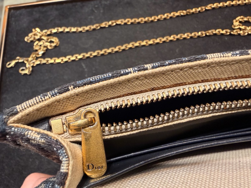 Dior saddle 藍色老花WOC斜背鏈條包-53