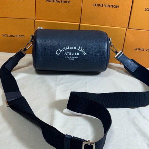 🔥質感好看 Christian Dior 迪奧 圓筒 巴比龍 深藍肩背/ 斜背包