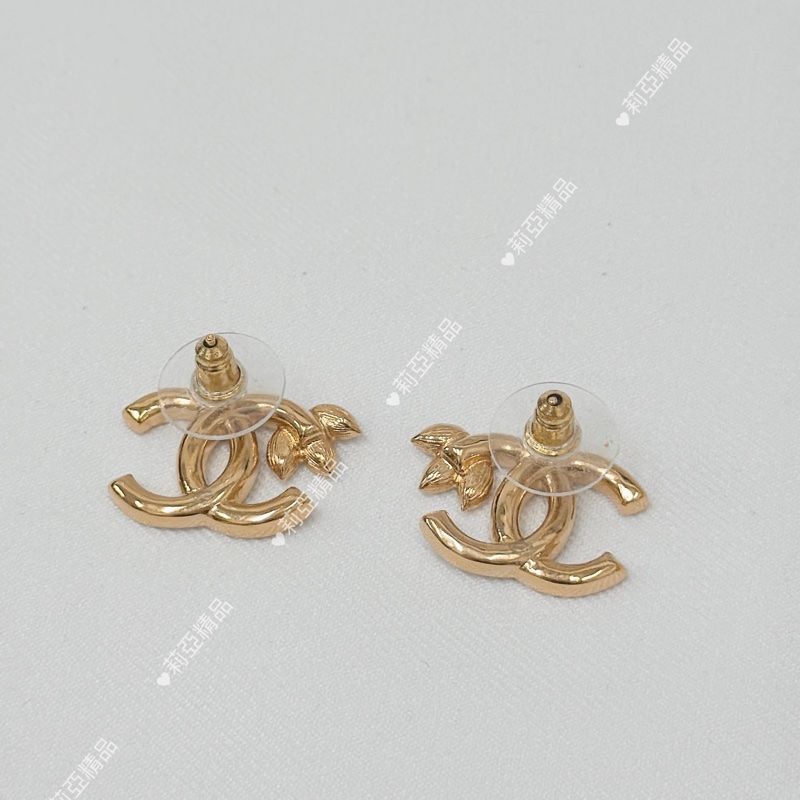 莉亞精品♡ Chanel 葉子水鑽耳針二手美品-3
