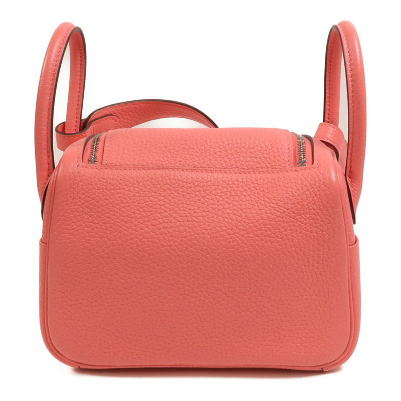 HERMES Clemence皮革Mini Lindy手挽肩背兩用袋Rose Azalee-1