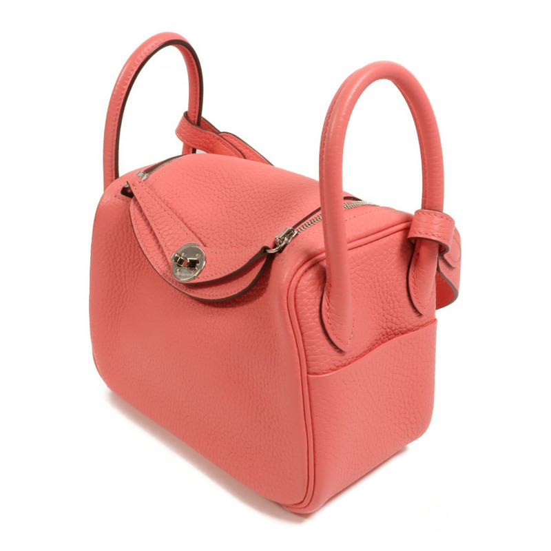 HERMES Clemence皮革Mini Lindy手挽肩背兩用袋Rose Azalee-2