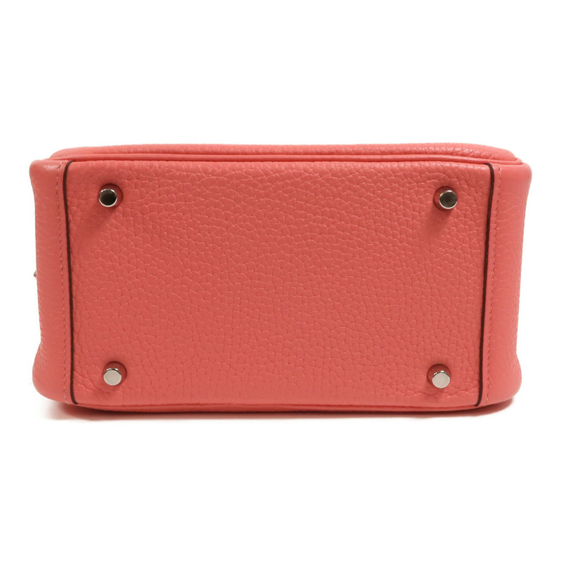 HERMES Clemence皮革Mini Lindy手挽肩背兩用袋Rose Azalee-3