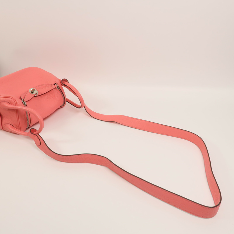 HERMES Clemence皮革Mini Lindy手挽肩背兩用袋Rose Azalee-7