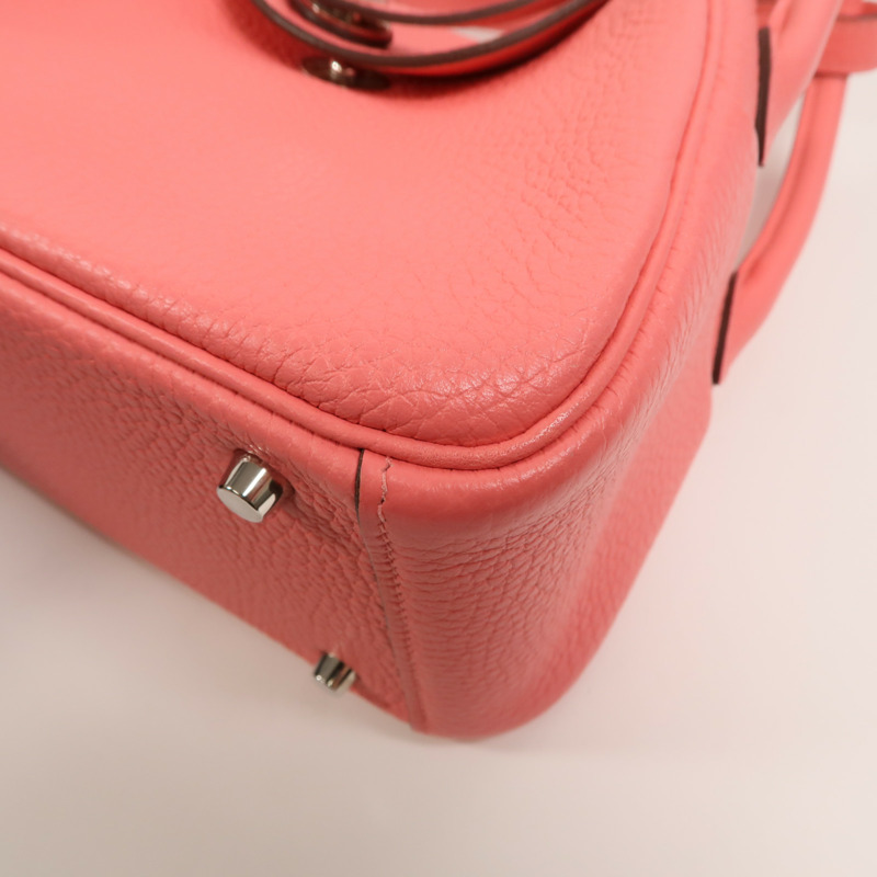 HERMES Clemence皮革Mini Lindy手挽肩背兩用袋Rose Azalee-10