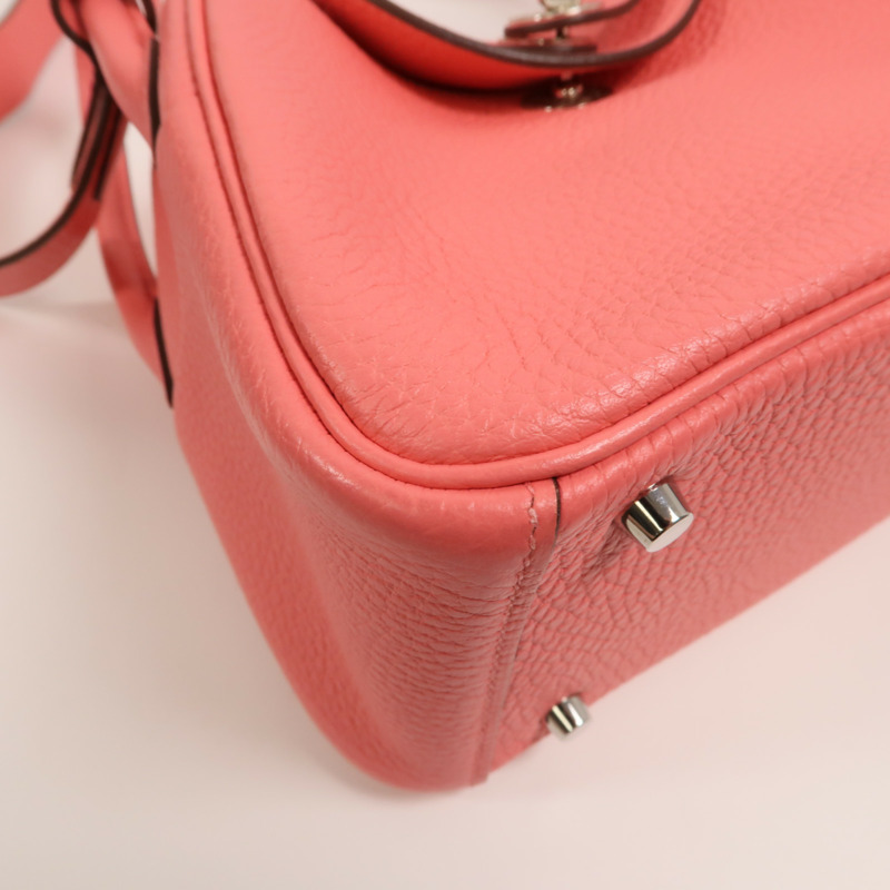 HERMES Clemence皮革Mini Lindy手挽肩背兩用袋Rose Azalee-11