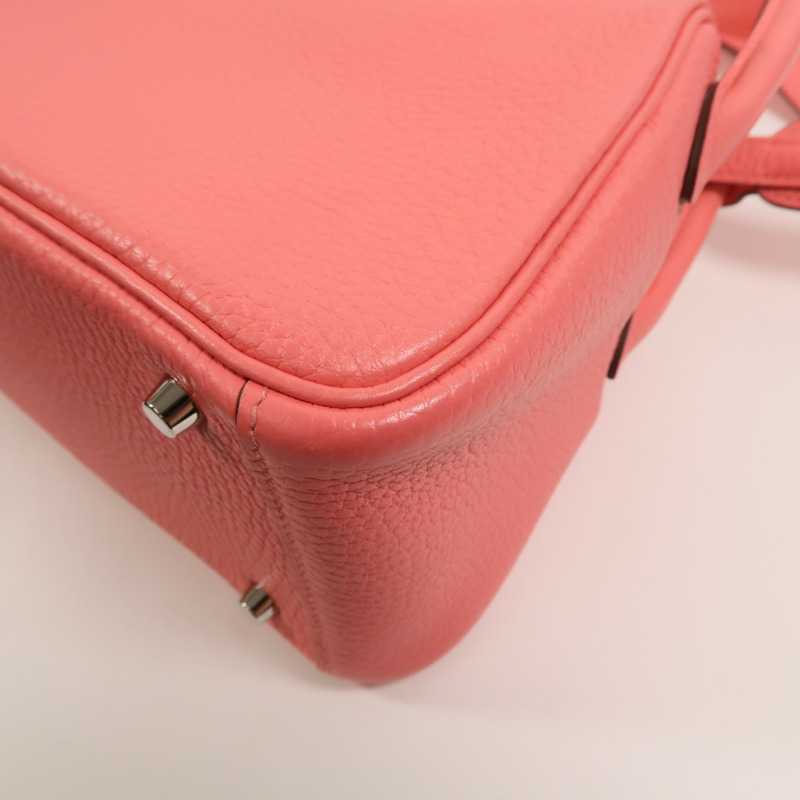 HERMES Clemence皮革Mini Lindy手挽肩背兩用袋Rose Azalee-12