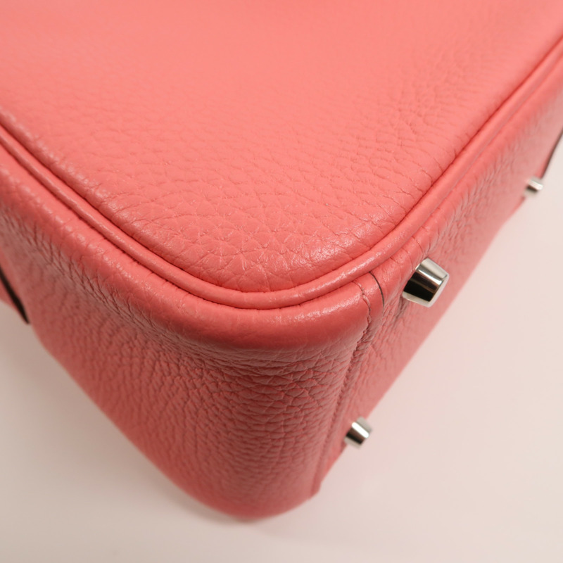 HERMES Clemence皮革Mini Lindy手挽肩背兩用袋Rose Azalee-13