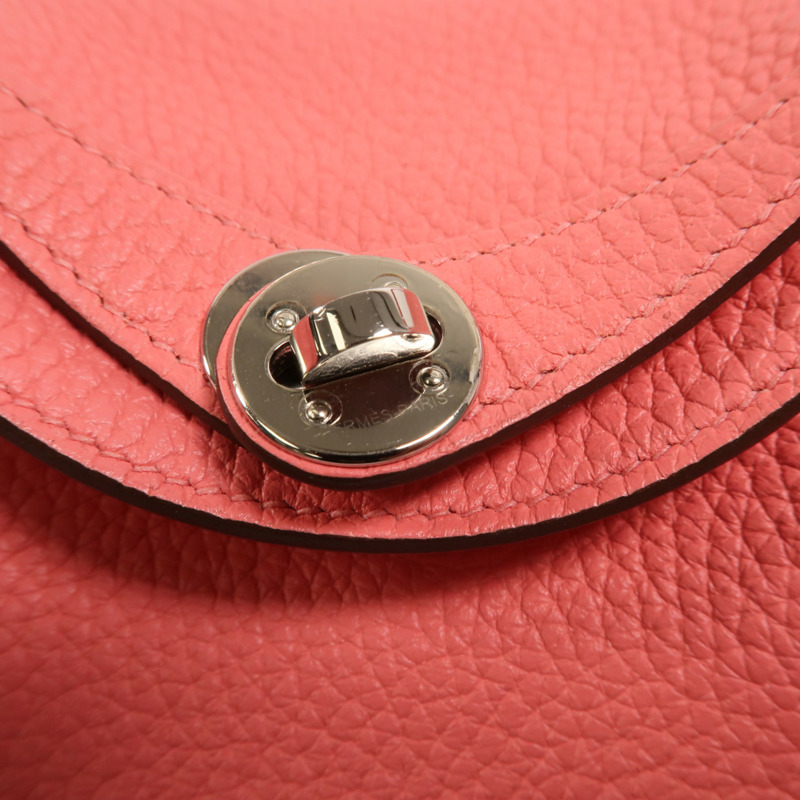 HERMES Clemence皮革Mini Lindy手挽肩背兩用袋Rose Azalee-14