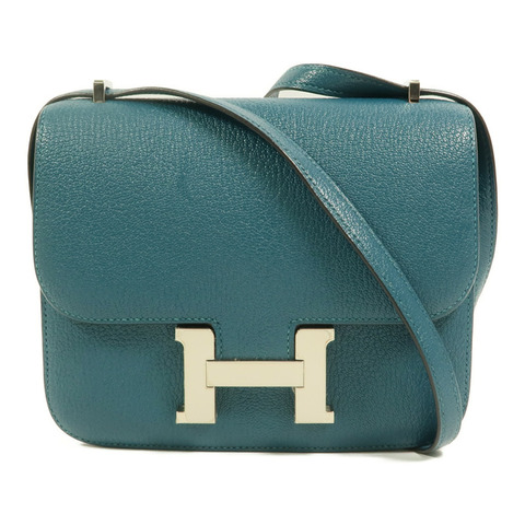 HERMES Chevre Mysore皮革Constance Mini肩背袋Vert Bosphore
