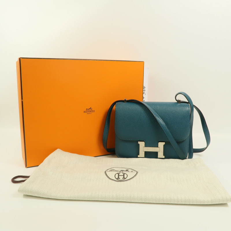 HERMES Chevre Mysore皮革Constance Mini肩背袋Vert Bosphore-10
