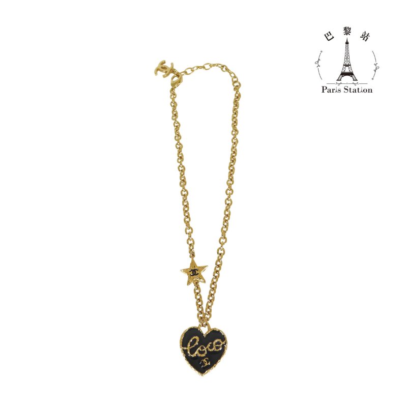 【巴黎站二手名牌專賣店】＊現貨＊CHANEL 香奈兒 真品＊ABC950金色星星黑愛心COCO吊墜項鍊-0