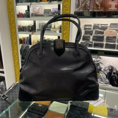 東區正精品㊣CD CHRISTIAN DIOR JEANNE 迪奧黑色全皮拚麂皮手提包RZ6388