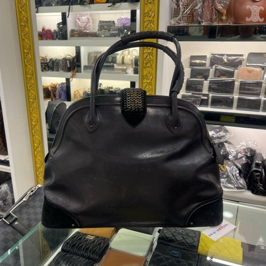 東區正精品㊣CD CHRISTIAN DIOR JEANNE 迪奧黑色全皮拚麂皮手提包RZ6388-0