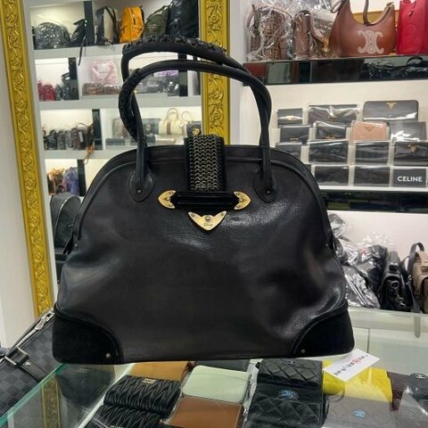 東區正精品㊣CD CHRISTIAN DIOR JEANNE 迪奧黑色全皮拚麂皮手提包RZ6388