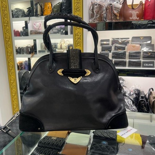 東區正精品㊣CD CHRISTIAN DIOR JEANNE 迪奧黑色全皮拚麂皮手提包RZ6388-1