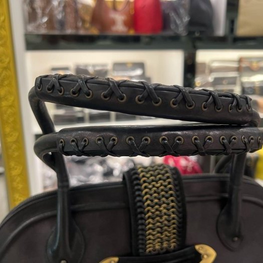 東區正精品㊣CD CHRISTIAN DIOR JEANNE 迪奧黑色全皮拚麂皮手提包RZ6388-2