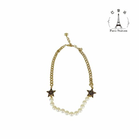 【巴黎站二手名牌專賣店】＊現貨＊CHANEL 香奈兒 真品＊ABC676B金/珍珠紫星星項鍊