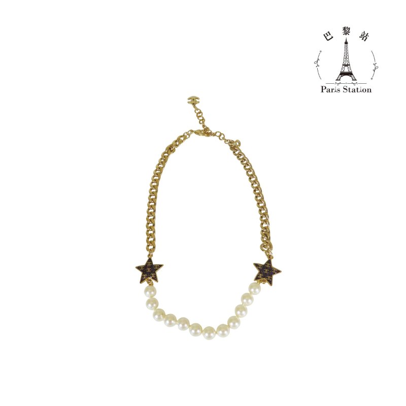 【巴黎站二手名牌專賣店】＊現貨＊CHANEL 香奈兒 真品＊ABC676B金/珍珠紫星星項鍊-0