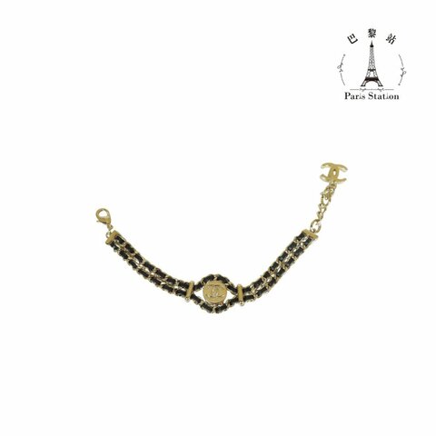 【巴黎站二手名牌專賣店】＊現貨＊CHANEL 香奈兒 真品＊淡金皮穿鏈手鍊