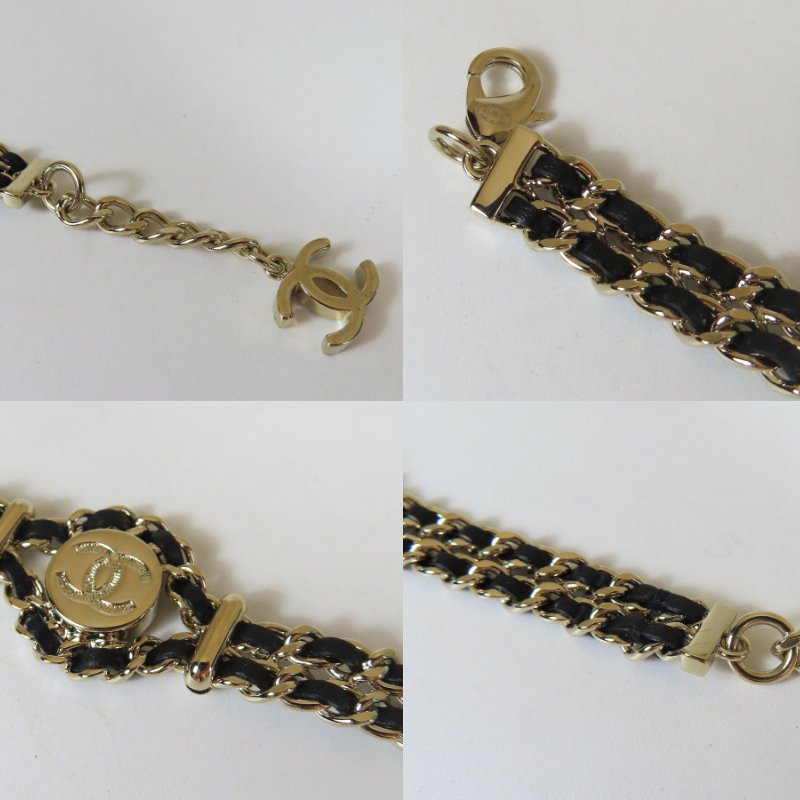 【巴黎站二手名牌專賣店】＊現貨＊CHANEL 香奈兒 真品＊淡金皮穿鏈手鍊-3