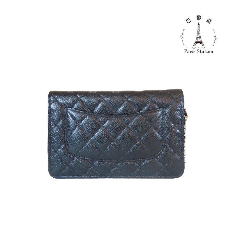 【巴黎站二手名牌專賣店】＊現貨＊CHANEL 香奈兒 真品＊黑色菱格紋荔枝皮革銀雙C鏈包 WOC斜背包-1