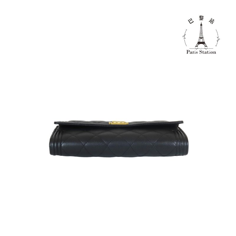 【巴黎站二手名牌專賣】＊現貨＊CHANEL 真品＊黑色荔枝皮革金BOY釦式長夾-2