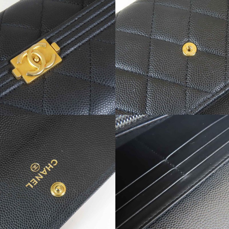 【巴黎站二手名牌專賣】＊現貨＊CHANEL 真品＊黑色荔枝皮革金BOY釦式長夾-6