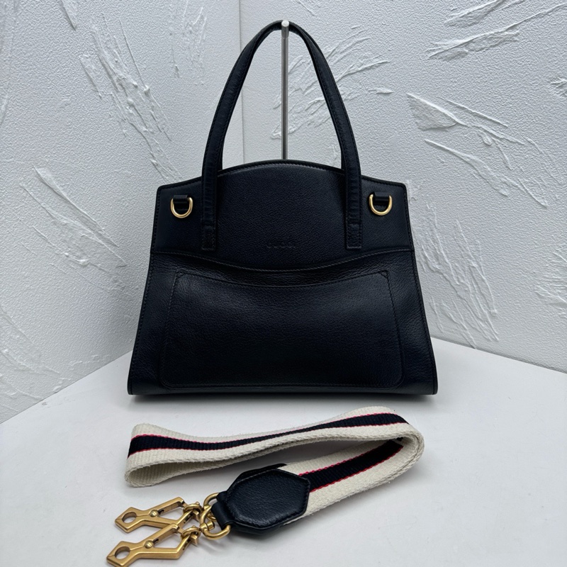 Gucci古馳totem中號黑色全皮蝴蝶鑽扣單肩斜挎手提包-1