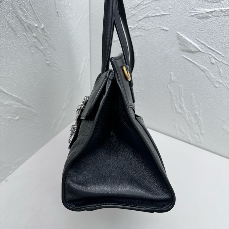 Gucci古馳totem中號黑色全皮蝴蝶鑽扣單肩斜挎手提包-2