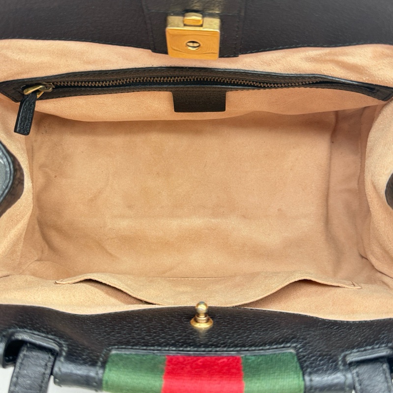 Gucci古馳totem中號黑色全皮蝴蝶鑽扣單肩斜挎手提包-7