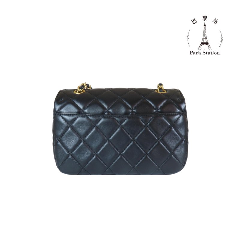 【巴黎站二手名牌專賣店】＊現貨＊CHANEL香奈兒真品＊黑色菱格紋皮革大金雙C掀蓋鍊包-1