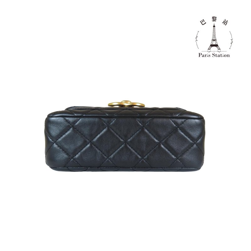 【巴黎站二手名牌專賣店】＊現貨＊CHANEL香奈兒真品＊黑色菱格紋皮革大金雙C掀蓋鍊包-2
