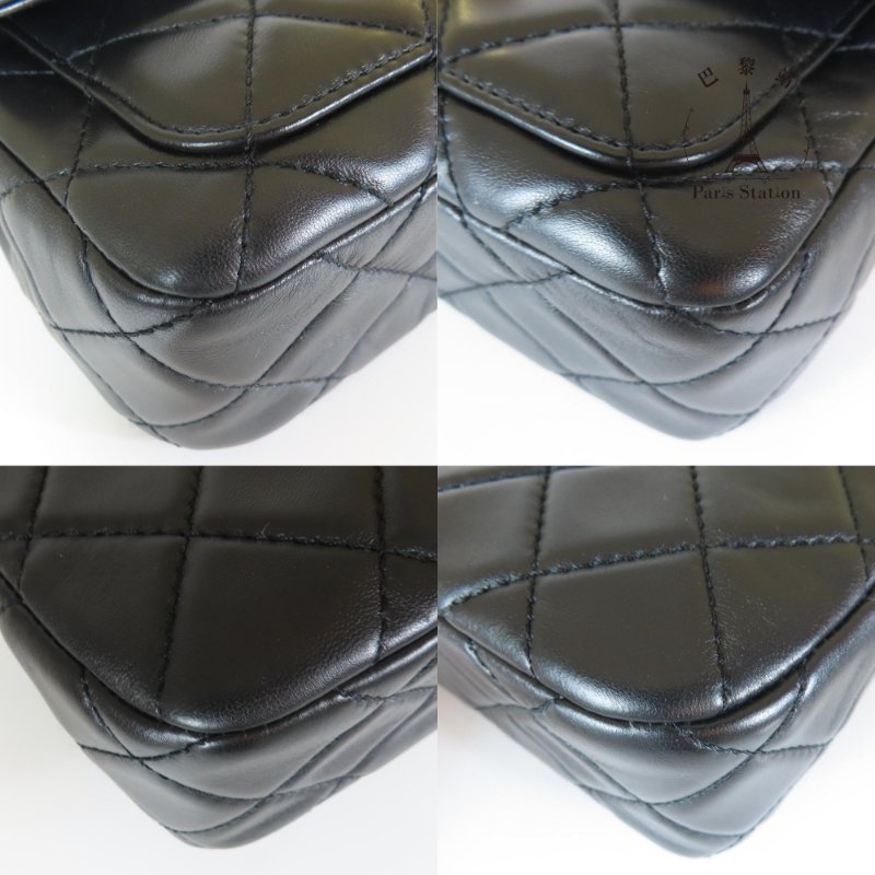 【巴黎站二手名牌專賣店】＊現貨＊CHANEL香奈兒真品＊黑色菱格紋皮革大金雙C掀蓋鍊包-4