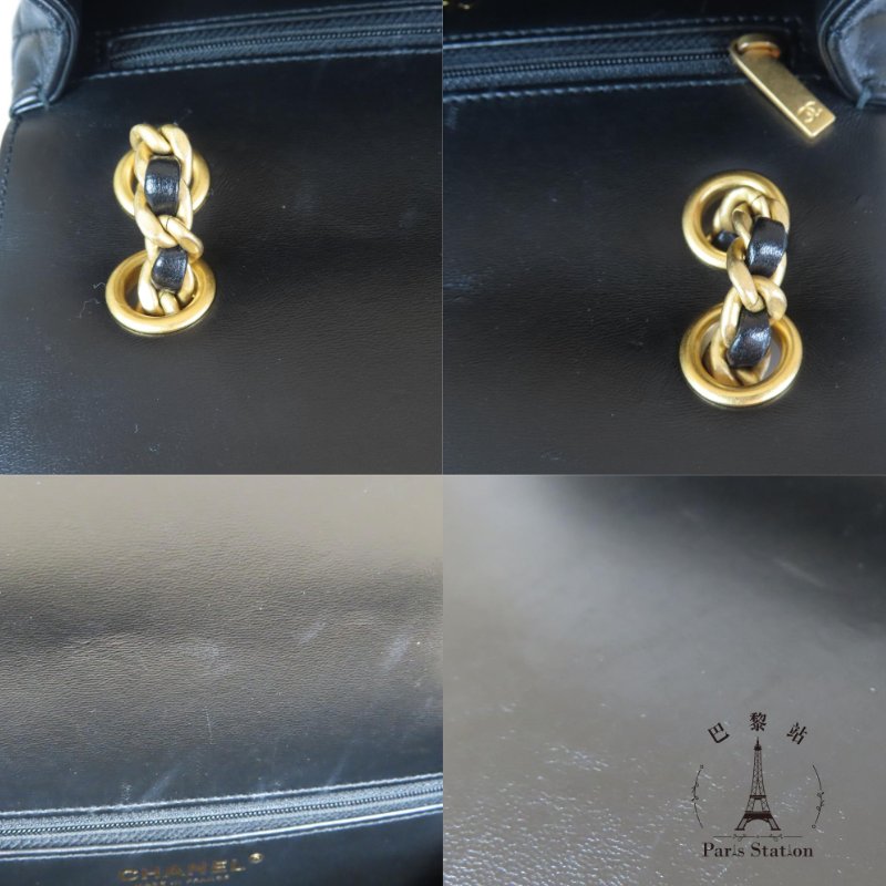 【巴黎站二手名牌專賣店】＊現貨＊CHANEL香奈兒真品＊黑色菱格紋皮革大金雙C掀蓋鍊包-6