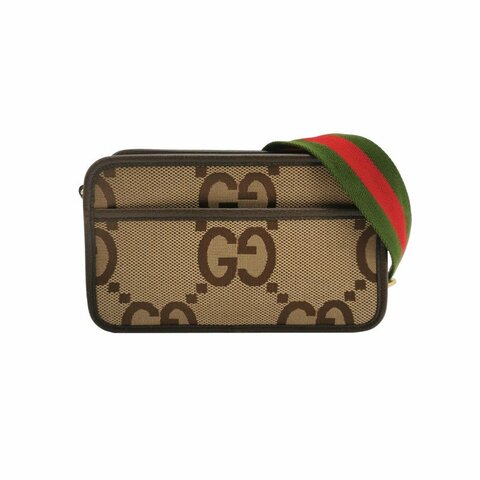 Gucci Jumbo牛皮帆布雙G老花斜背包單肩包