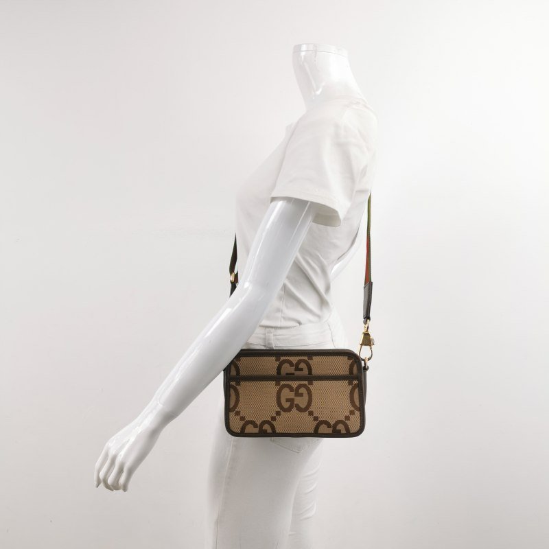 Gucci Jumbo牛皮帆布雙G老花斜背包單肩包-1