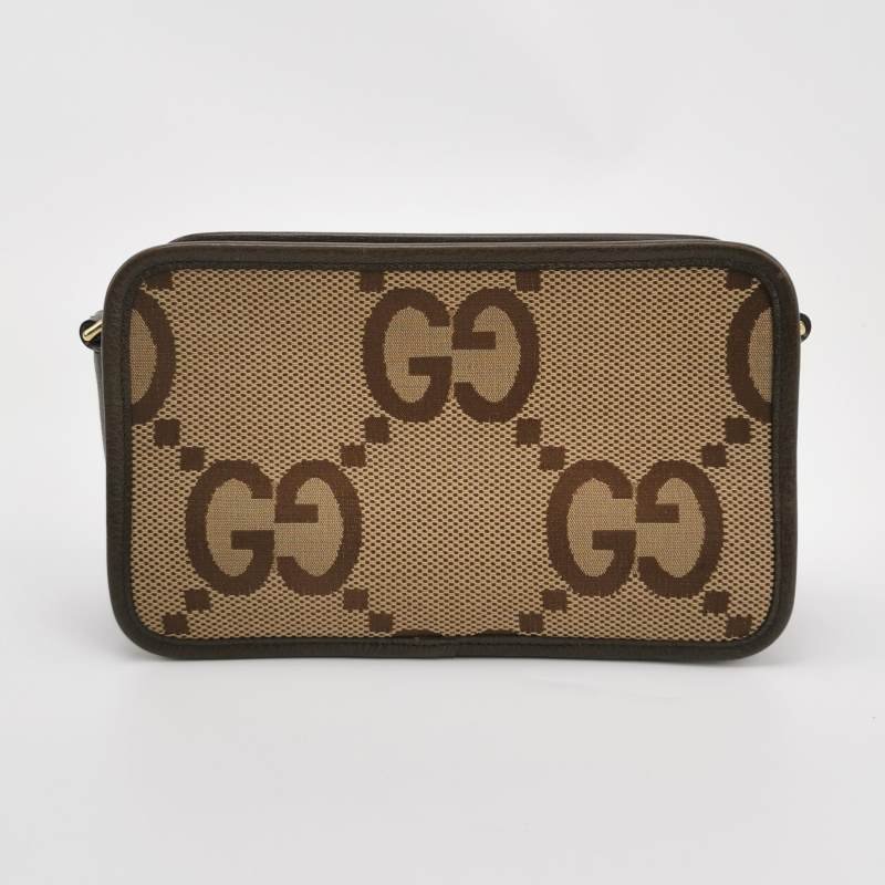 Gucci Jumbo牛皮帆布雙G老花斜背包單肩包-4