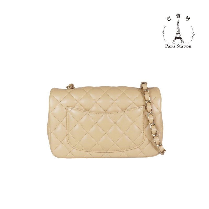 【巴黎站二手名牌專賣】＊現貨＊CHANEL 真品＊奶茶色菱格紋皮革淡金COCO 20肩背鏈包-1