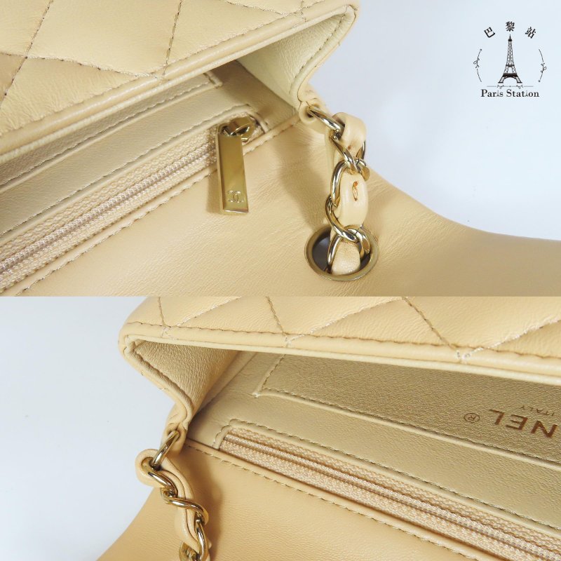 【巴黎站二手名牌專賣】＊現貨＊CHANEL 真品＊奶茶色菱格紋皮革淡金COCO 20肩背鏈包-5