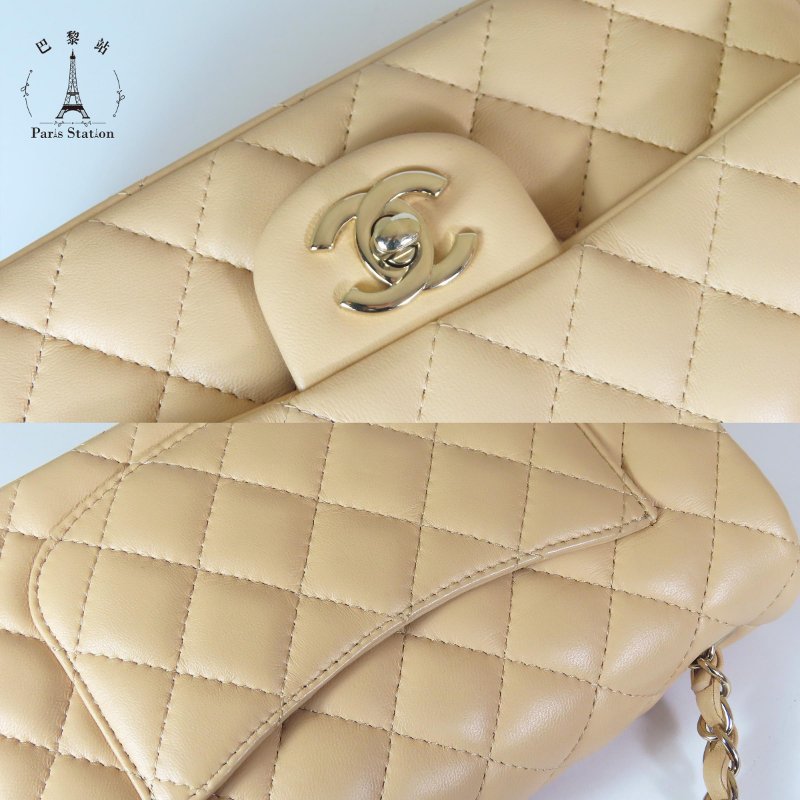 【巴黎站二手名牌專賣】＊現貨＊CHANEL 真品＊奶茶色菱格紋皮革淡金COCO 20肩背鏈包-6