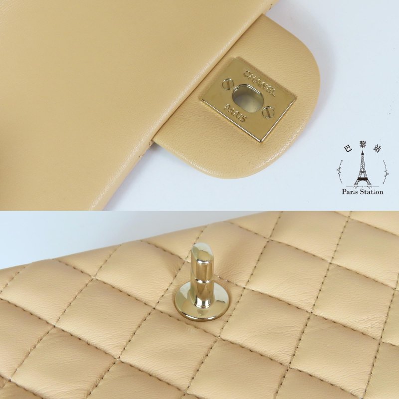 【巴黎站二手名牌專賣】＊現貨＊CHANEL 真品＊奶茶色菱格紋皮革淡金COCO 20肩背鏈包-7