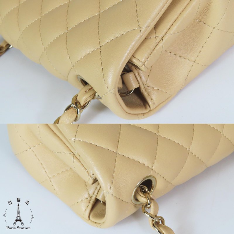 【巴黎站二手名牌專賣】＊現貨＊CHANEL 真品＊奶茶色菱格紋皮革淡金COCO 20肩背鏈包-8