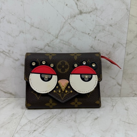LV VICTORINE紅色白水鑽貓頭鷹短夾