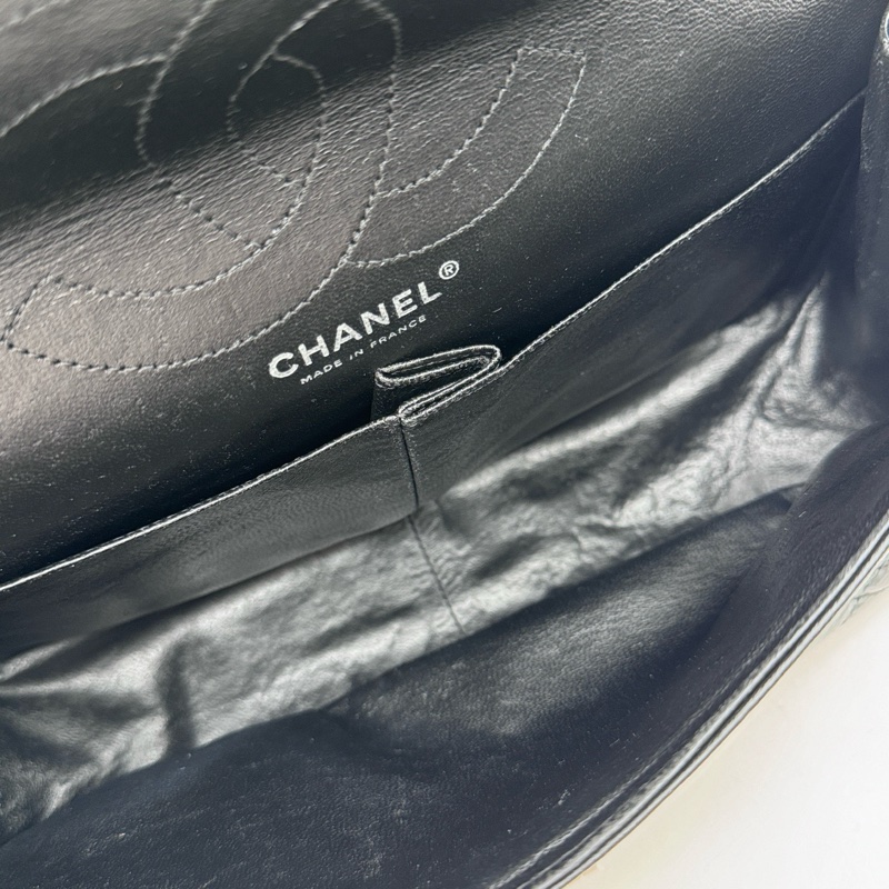 Chanel香奈兒2.55中號黑銀漆皮雙蓋單肩斜挎鏈條包-8