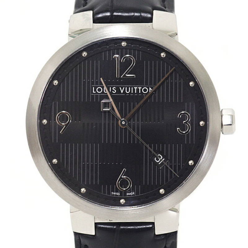 路易威登 Tambour Damier Q1D00 男士腕錶，黑色錶盤，石英機芯，翻新機。-0