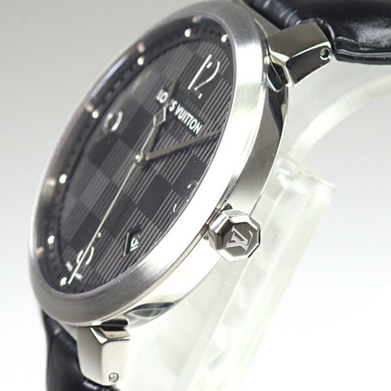 路易威登 Tambour Damier Q1D00 男士腕錶，黑色錶盤，石英機芯，翻新機。-3