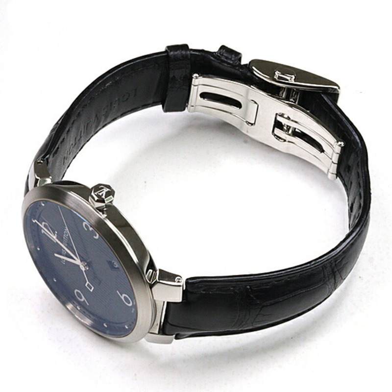 路易威登 Tambour Damier Q1D00 男士腕錶，黑色錶盤，石英機芯，翻新機。-4