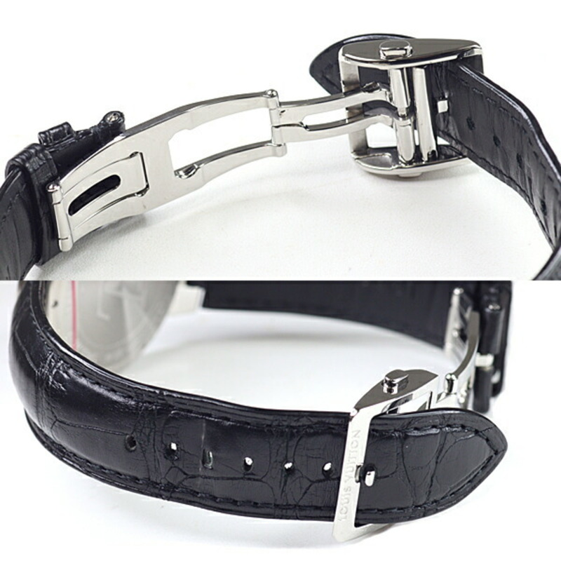 路易威登 Tambour Damier Q1D00 男士腕錶，黑色錶盤，石英機芯，翻新機。-5