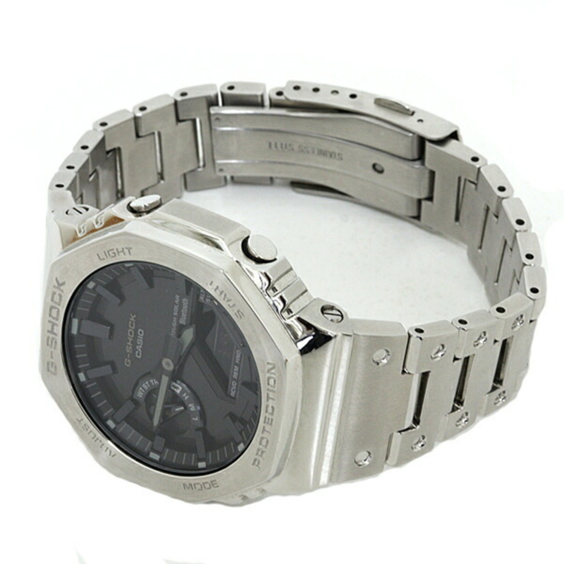 卡西歐 G-Shock GM-B2100 男士腕錶，八角形設計，全金屬錶殼，太陽能動力，20 ATM 防水，銀/黑色-1